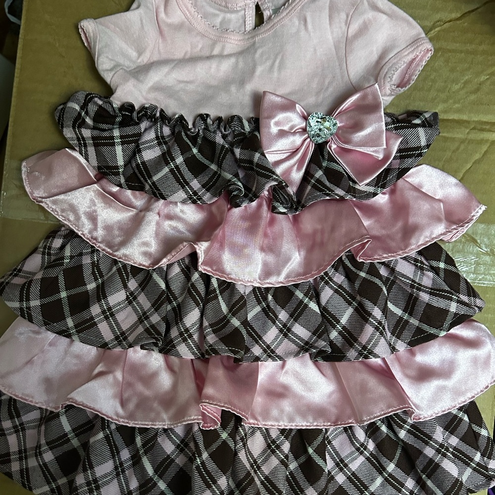 Youngland Pink Ruffle Dress with Satin Bow and Gem